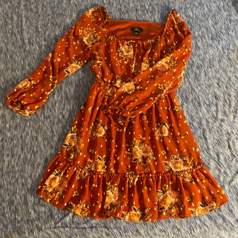 Floral rust red dress